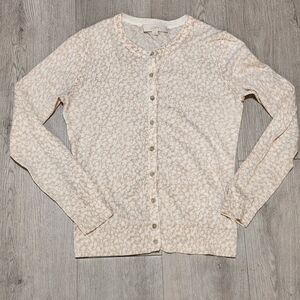 LOFT Women's Cream Floral Button-Up Cardigan Sweater